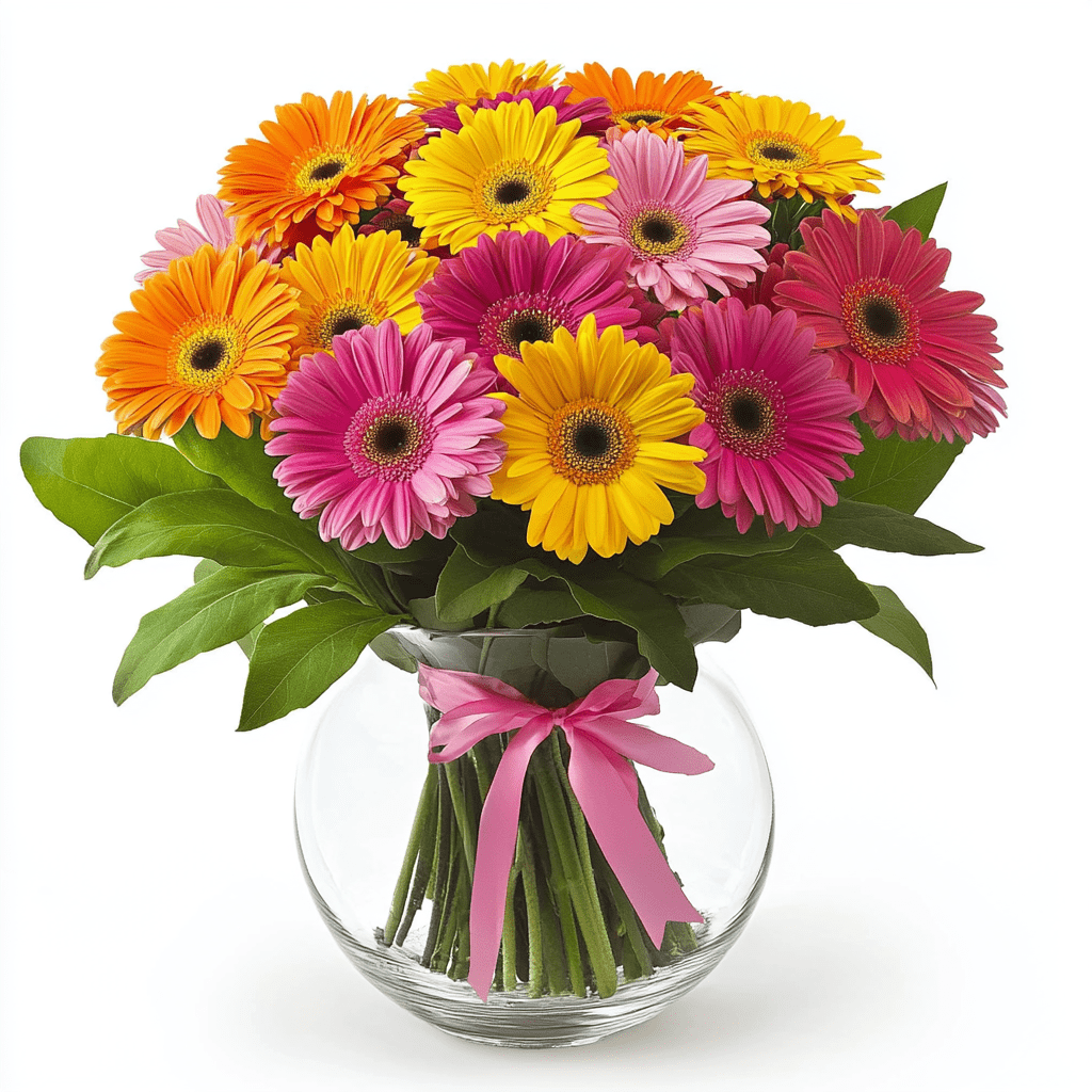 זר פרחים גרברות קלאסי (צבעים משתנים לפי מלאי)