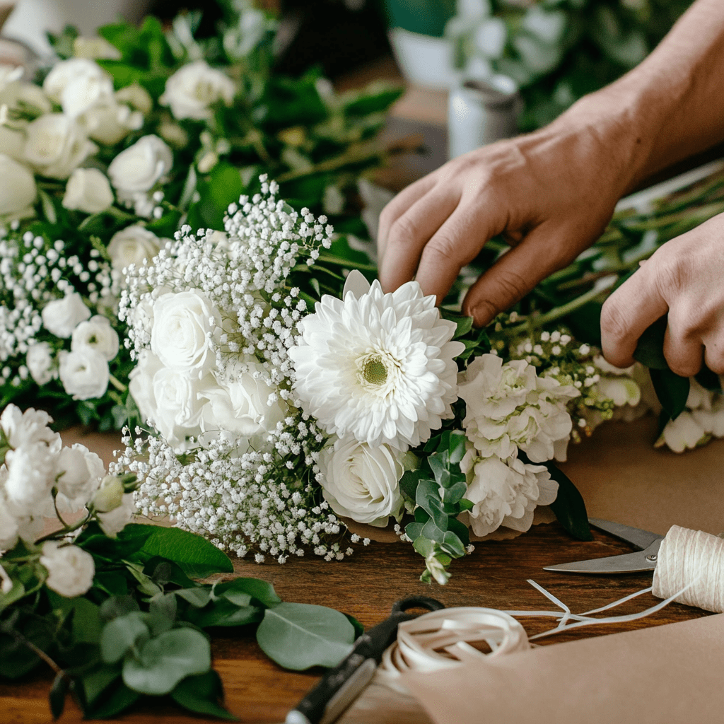 זר בעיצוב השוזר/ת בלבן